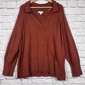 J5014 Ava & Viv long sleeve collared V-neck burnt red sweater size 2X